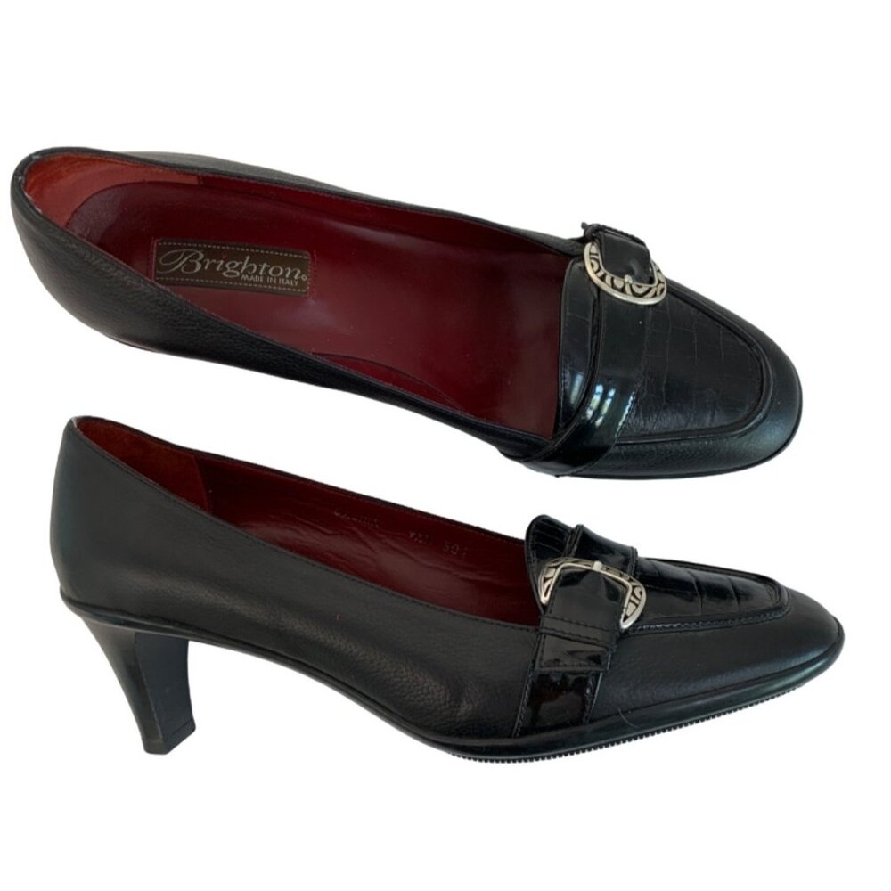 Brighton Galina Leather 2.5" Heels Size 9.5M Italy Buckle Slip On EUC 7306